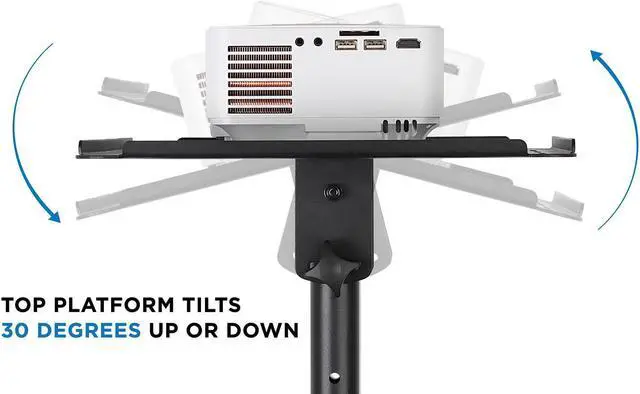 Alt view image 7 of 7 - Mount-It! Mobile Projector and Laptop Stand (2 Shelves), Rolling Cart with Ventilated Tray, Heavy Duty, Height Adjustable Laptop and Projector Presentation Trolley, Black