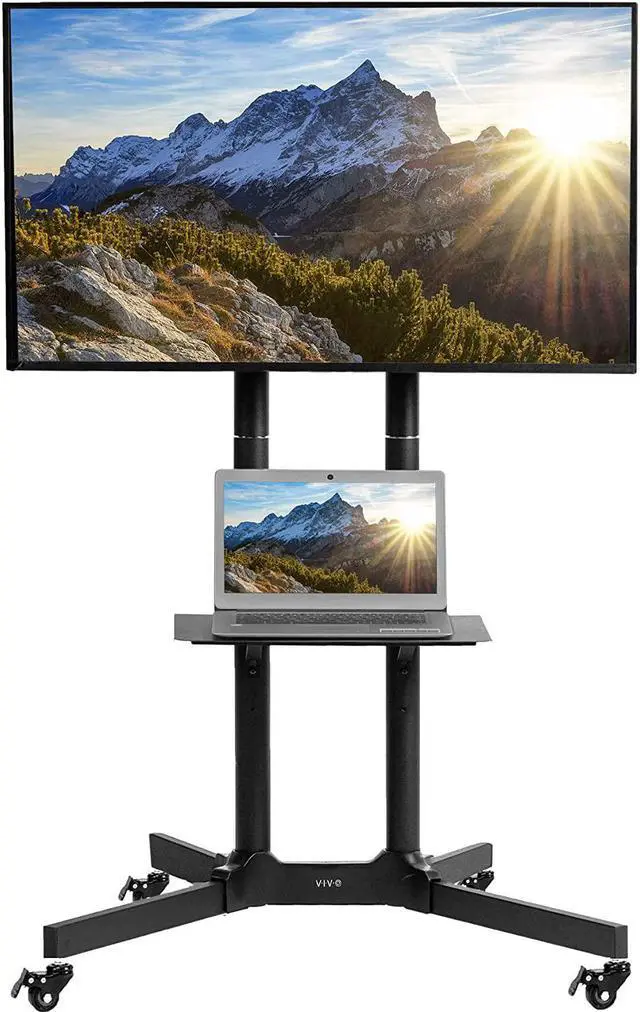 Main image of Mobile TV Cart for 32 to 83 inch Screens up to 110 lbs, LCD LED OLED 4K Smart Flat and Curved Panels, Rolling Stand with Laptop DVD Shelf, Locking Wheels, Max VESA 600x400, Black, STAND-TV03E