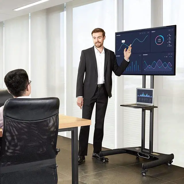 Alt view image 2 of 6 - Bayou Mobile TV Cart Rooling TV Stand with Wheels for 32 to 75 Inch LCD LED OLED Plasma Flat Panel Screens up to 100lbs AVA1500-60-1P (Black)