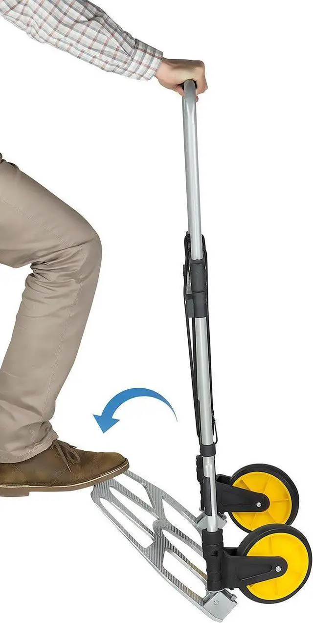 Alt view image 3 of 7 - Mount-It! Folding Hand Truck and Personal Dolly, Aluminum Trolley, Heavy Duty 264 Lb Capacity Cart, Dolly Cart with Wheels of Durable Rubber, Soft Grip Telescoping Handle for Indoor Outdoor, Foldable
