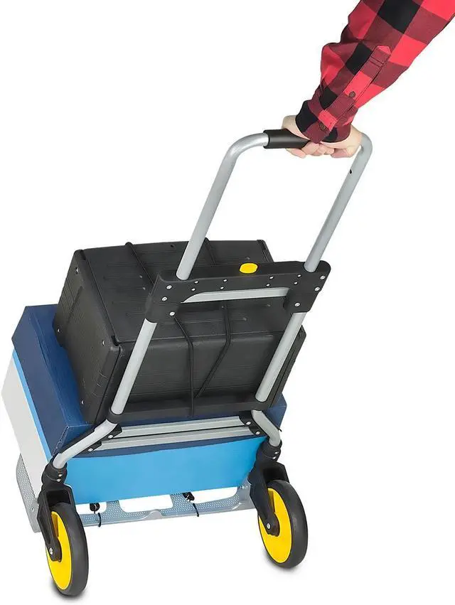 Alt view image 7 of 7 - Mount-It! Folding Hand Truck and Personal Dolly, Aluminum Trolley, Heavy Duty 264 Lb Capacity Cart, Dolly Cart with Wheels of Durable Rubber, Soft Grip Telescoping Handle for Indoor Outdoor, Foldable