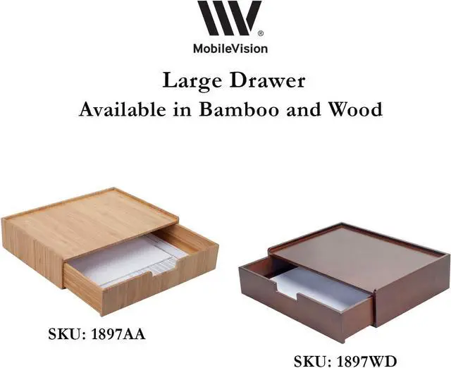 Alt view image 5 of 7 - Bamboo Drawer Large, Monitor Stand & Stackable Storage Solution for office products pens, pencils, scissors, notepads, business cards and more