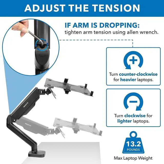 Alt view image 6 of 7 - Mount-It! Laptop Desk Mount Arm with Gas Spring | Full Motion Adjustable Laptop Arm Mount for 11-17 Inch Laptops | Ergonomic Desk Stand with Clamp, Grommet Base, and 22 lbs Capacity