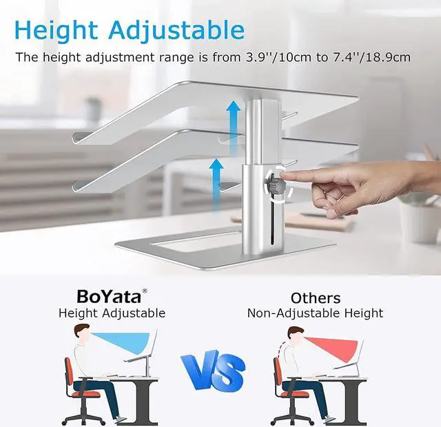 Alt view image 2 of 7 - Laptop Stand Ergonomic Aluminum Height Adjustable Computer Stand Laptop Riser Holder for Desk Compatible with MacBook Pro/Air   HP  More Laptops 11-17