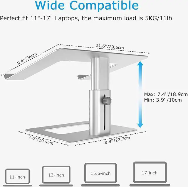Alt view image 6 of 7 - Laptop Stand Ergonomic Aluminum Height Adjustable Computer Stand Laptop Riser Holder for Desk Compatible with MacBook Pro/Air   HP  More Laptops 11-17