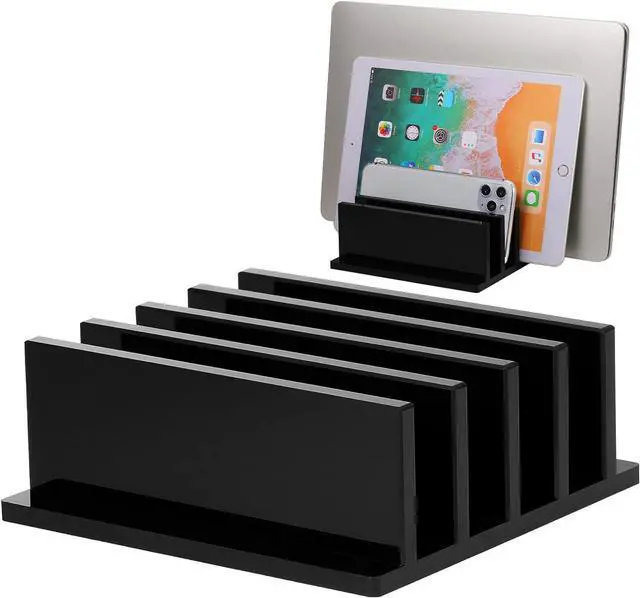 Main image of 1 Piece 4-Compartment Acrylic Vertical Laptop Stand Can Accommodate with a Thickness of Less Than 2 cm Fits Most Laptop (Black)