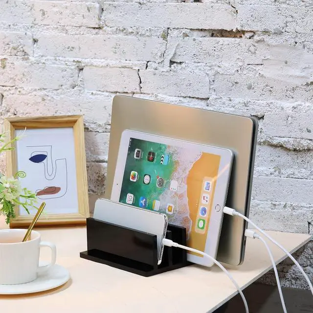 Alt view image 4 of 7 - 1 Piece 4-Compartment Acrylic Vertical Laptop Stand Can Accommodate with a Thickness of Less Than 2 cm Fits Most Laptop (Black)