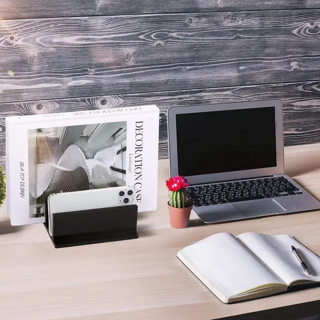 Alt view image 5 of 7 - 1 Piece 4-Compartment Acrylic Vertical Laptop Stand Can Accommodate with a Thickness of Less Than 2 cm Fits Most Laptop (Black)
