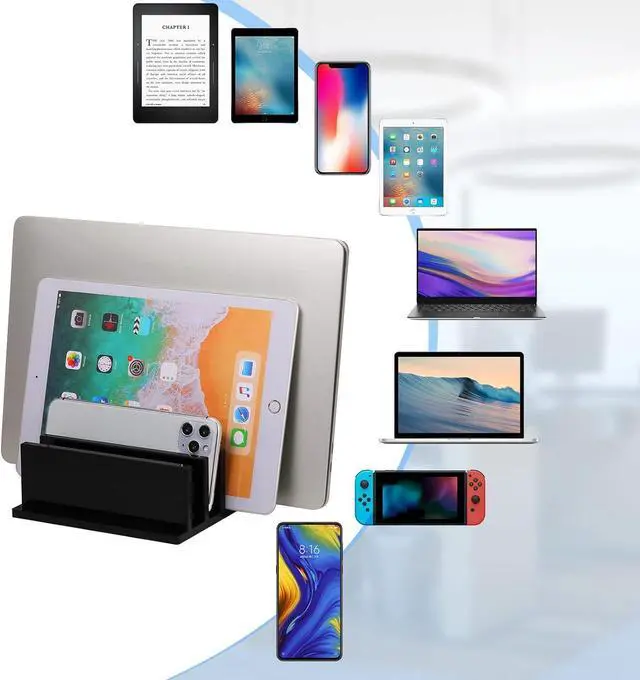 Alt view image 6 of 7 - 1 Piece 4-Compartment Acrylic Vertical Laptop Stand Can Accommodate with a Thickness of Less Than 2 cm Fits Most Laptop (Black)