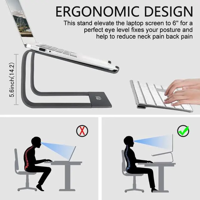 Alt view image 7 of 7 - Laptop Stand for Desk, Black, Up to 15.6" Laptop | Ergonomic Computer Stand Riser Holder for MacBook Air Pro, Dell, HP, Lenovo, Samsung, Alienware