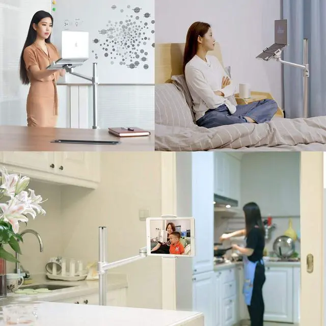 Alt view image 4 of 6 - Triple arm Height Adjustable Stand Mount with Rolling Wheel for Laptop(11-17 inch) and Compatible with ipad iPad pro 12.9 inch/Tablet/Ereader