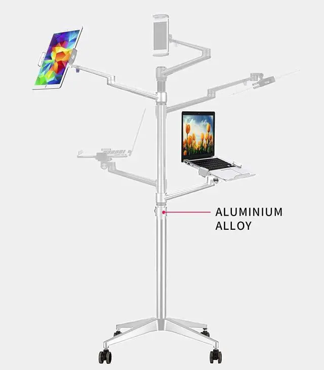 Alt view image 5 of 6 - Triple arm Height Adjustable Stand Mount with Rolling Wheel for Laptop(11-17 inch) and Compatible with ipad iPad pro 12.9 inch/Tablet/Ereader