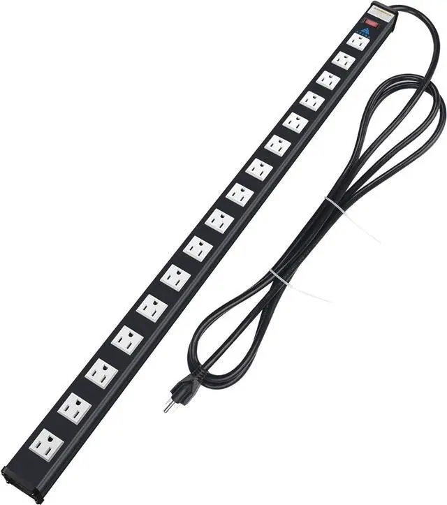 Main image of 16-Outlet Metal Surge Protector Power Strip, 9 ft Extension Cord, 450 Joules, 15-Amp Integrated Circuit Breaker Overload Protection for Home, Office, School, Garage, Computer, TV [ETL Listed]