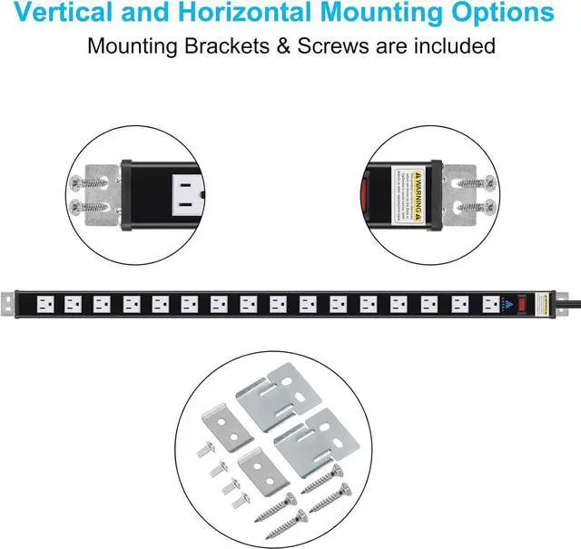 Alt view image 6 of 7 - 16-Outlet Metal Surge Protector Power Strip, 9 ft Extension Cord, 450 Joules, 15-Amp Integrated Circuit Breaker Overload Protection for Home, Office, School, Garage, Computer, TV [ETL Listed]