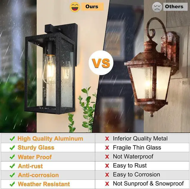 Alt view image 5 of 7 - SHINE HAI Dusk to Dawn Sensor Outdoor Wall Sconce, Exterior Porch Lantern Fixture with E26 Socket & Glass Shade, Waterproof Wall Mount Lighting for Patio Front Door Entryway