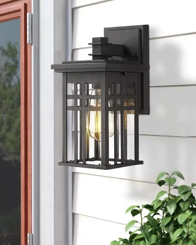 Alt view image 4 of 6 - zeyu 1-Light Exterior Wall Mount Light Fixtures, Outdoor Wall Sconce Lantern in Black Finish with Clear Glass Shade, 20068B1