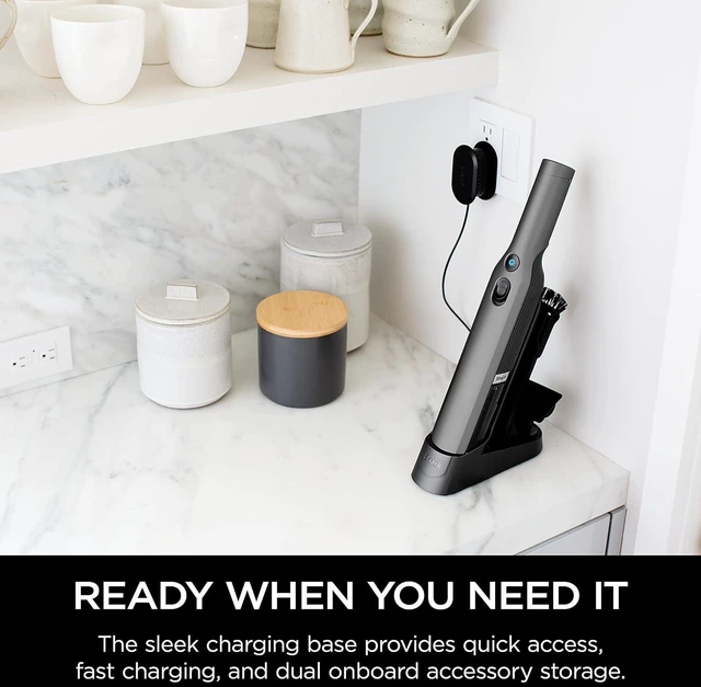 Alt view image 2 of 7 - Shark WV201 WANDVAC Handheld Vacuum, Lightweight at 1.4 Pounds with Powerful Suction, Charging Dock, Single Touch Empty and Detachable Dust Cup,Graphite, Slate
