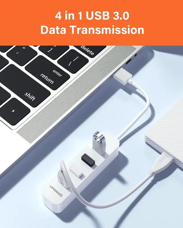 Alt view image 3 of 7 - USB 3.0 Hub 4-Port USB Hub with 5 Gbps USB Splitter for Laptop MacBook Mac Pro Mac Mini iMac Surface Pro XPS PC Flash Drive Mobile HDD-White