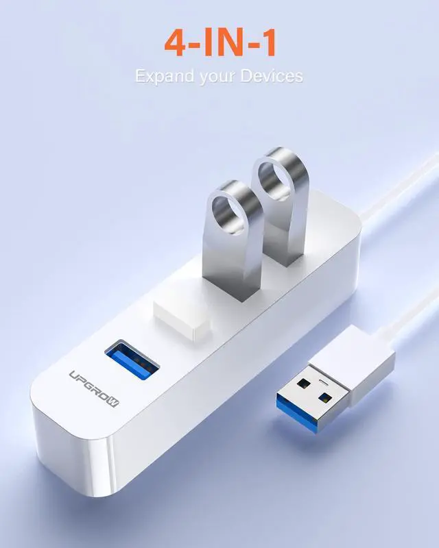 Alt view image 5 of 7 - USB 3.0 Hub 4-Port USB Hub with 5 Gbps USB Splitter for Laptop MacBook Mac Pro Mac Mini iMac Surface Pro XPS PC Flash Drive Mobile HDD-White