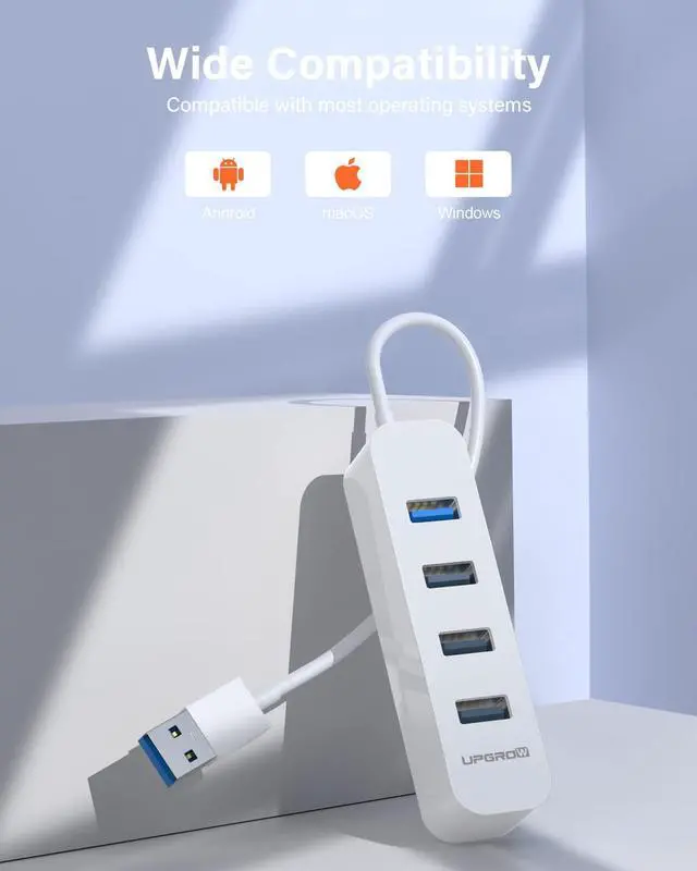 Alt view image 6 of 7 - USB 3.0 Hub 4-Port USB Hub with 5 Gbps USB Splitter for Laptop MacBook Mac Pro Mac Mini iMac Surface Pro XPS PC Flash Drive Mobile HDD-White
