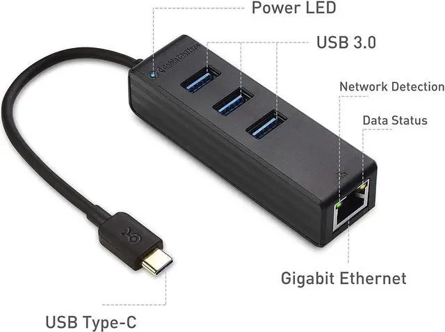 Alt view image 3 of 7 - Cable Matters 4-in-1 USB C Hub Ethernet, Support Gigabit Ethernet (USB C Network, USB C to Ethernet Adapter, USB C Ethernet Hub, Thunderbolt Ethernet Adapter) with 10/100/1000Mbps Network in Black