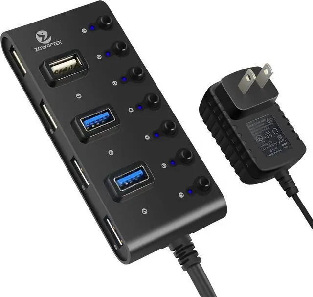 Main image of USB Hub 3.0 Network Hubs 7-Port USB 3.0 Hub with Smart Charging Port and Individual On/Off Power Switches for Windows 10/8 / Vista/XP and Mac OS X, Linux and Chrome OS