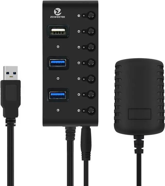 Alt view image 2 of 6 - USB Hub 3.0 Network Hubs 7-Port USB 3.0 Hub with Smart Charging Port and Individual On/Off Power Switches for Windows 10/8 / Vista/XP and Mac OS X, Linux and Chrome OS