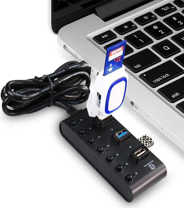 Alt view image 5 of 6 - USB Hub 3.0 Network Hubs 7-Port USB 3.0 Hub with Smart Charging Port and Individual On/Off Power Switches for Windows 10/8 / Vista/XP and Mac OS X, Linux and Chrome OS