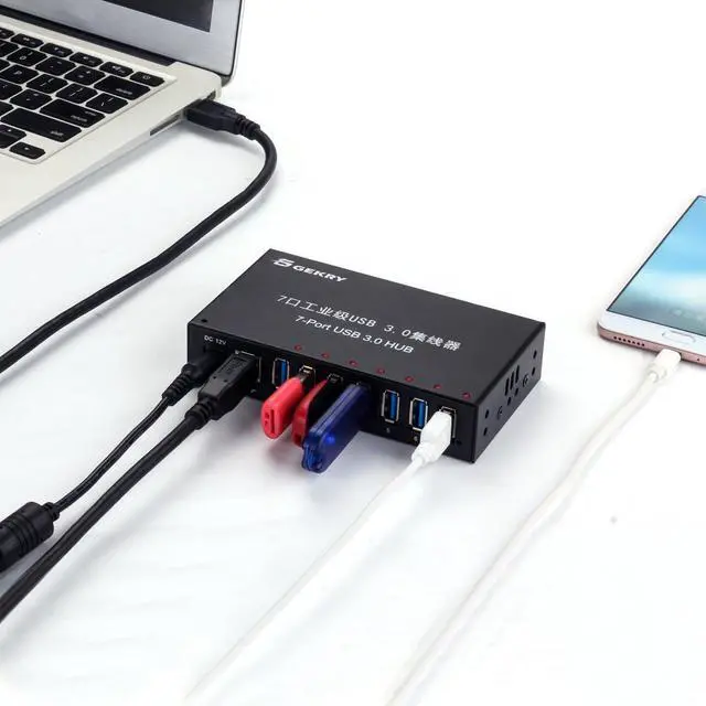 Alt view image 5 of 7 - GEKRY USB 3.0 Hub, USB Data Hub, Metal Case Mountable 7-Port Powered USB Hub 3.0 with 36W AC Adapter-Type A