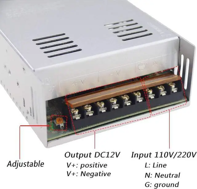 Alt view image 4 of 6 - JOYLIT 12V Power Supply 30A 360W, Universal Regulated Switching Transformer AC 110V/220V to DC 12 Volt 30Amp Adapter for LED Strip Lights, 3D Printer, CCTV Camera, Radio Project