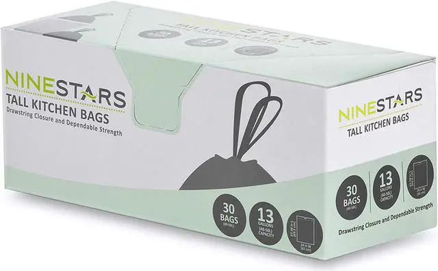 Main image of NINESTARS NSTB-13-30 Extra Strong White Trash Bag w/Drawstring Closure, 13 Gal. / 49 L., 30 count