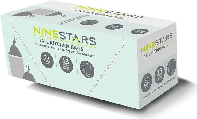 Alt view image 2 of 4 - NINESTARS NSTB-13-30 Extra Strong White Trash Bag w/Drawstring Closure, 13 Gal. / 49 L., 30 count