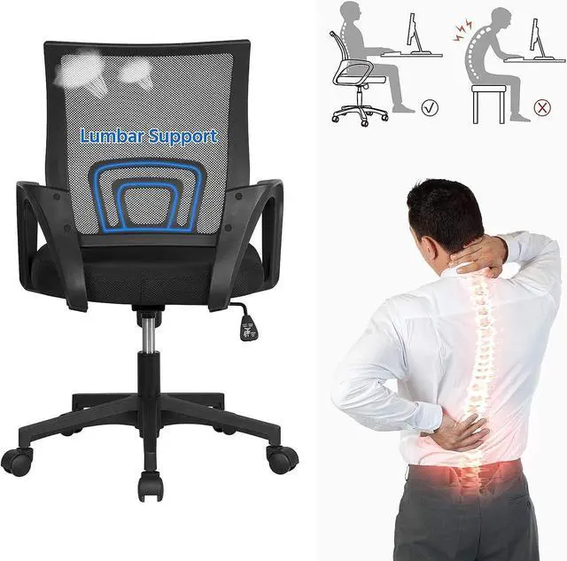 Alt view image 5 of 7 - Yaheetech Office Chair Ergonomic Desk Chair Mid-Back Big Cheap Computer Chair Mesh Swivel Chair with Lumbar Support