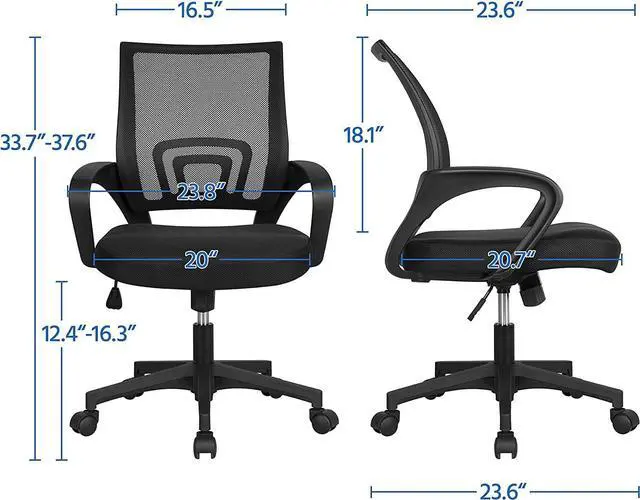 Alt view image 4 of 7 - Yaheetech Office Chair Mid Back Swivel Lumbar Support Desk Chair, Height Adjustable Computer Ergonomic Mesh Chair with Armrest Black, 2-Pack