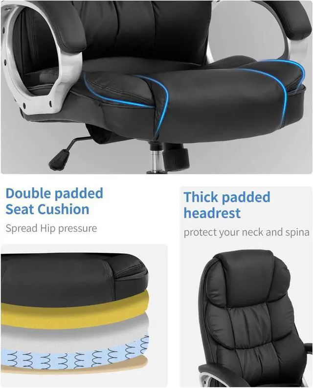 Alt view image 4 of 7 - FDW Office Chair Computer High Back Adjustable Ergonomic Desk Chair Executive PU Leather Swivel Task Chair with Armrests Lumbar Support (Black)