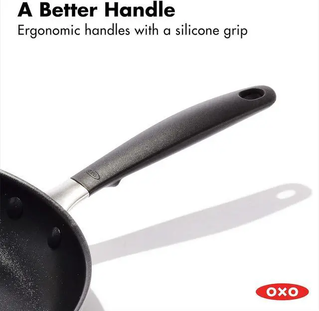 Alt view image 5 of 6 - OXO Good Grips 12" Frying Pan Skillet, 3-Layered German Engineered Nonstick Coating, Stainless Steel Handle with Nonslip Silicone, Black