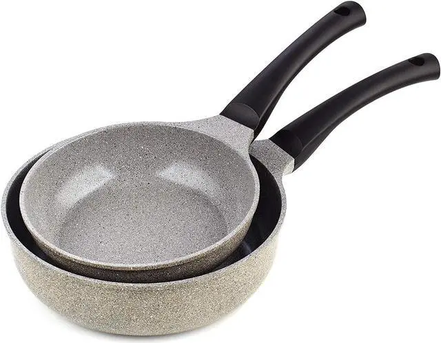 Main image of Cook N Home Nonstick Saute Skillet Pans 8 inch + 9.5 inch 2pc Set, Ceramic Marble Coating Deep Frying Pan Wok Stir-Fry Sauté Pan, Earth