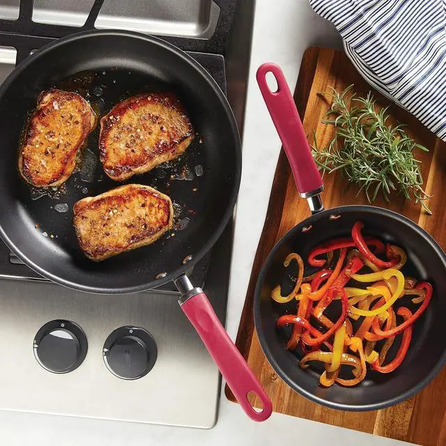 Alt view image 2 of 6 - Rachael Ray Create Delicious Deep Hard Anodized Nonstick Frying Pan Set / Skillet Set - 9.5 Inch and 11.75 Inch, Gray