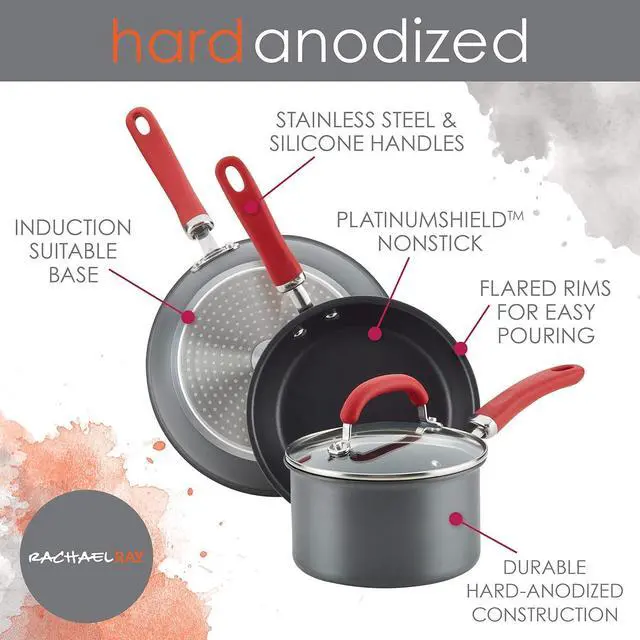 Alt view image 5 of 6 - Rachael Ray Create Delicious Deep Hard Anodized Nonstick Frying Pan Set / Skillet Set - 9.5 Inch and 11.75 Inch, Gray