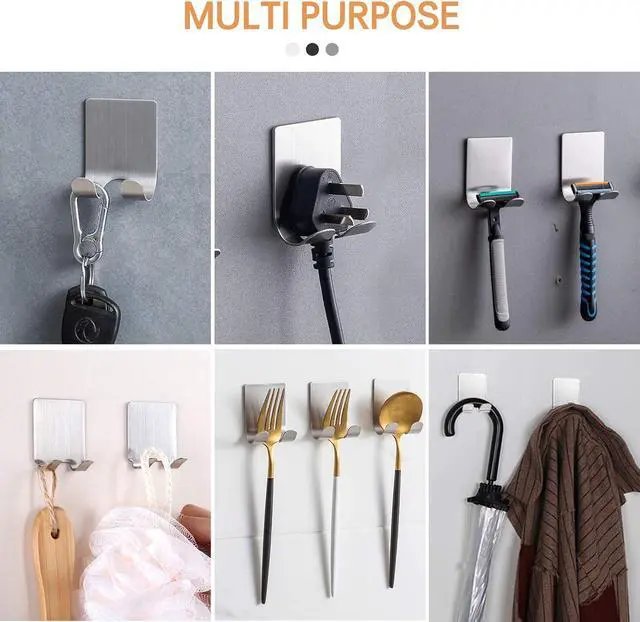 Alt view image 6 of 7 - Razor Holder Shaver Hook Hanger Stand(2 Pack)Self Adhesive Stainless Steel Heavy Duty Utility Storage Hook,Shower Hook for Razor,Bathroom Kitchen Organizer for Plug Robe Towel Loofah Bathrobe Coat