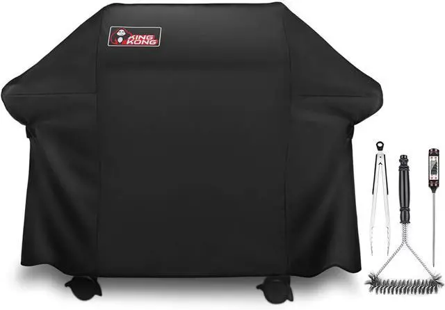 Main image of Gas Grill Cover | Fits Weber Genesis E & S Series Char-Broil 4 Burner | Includes Grill Brush Tongs & Thermometer