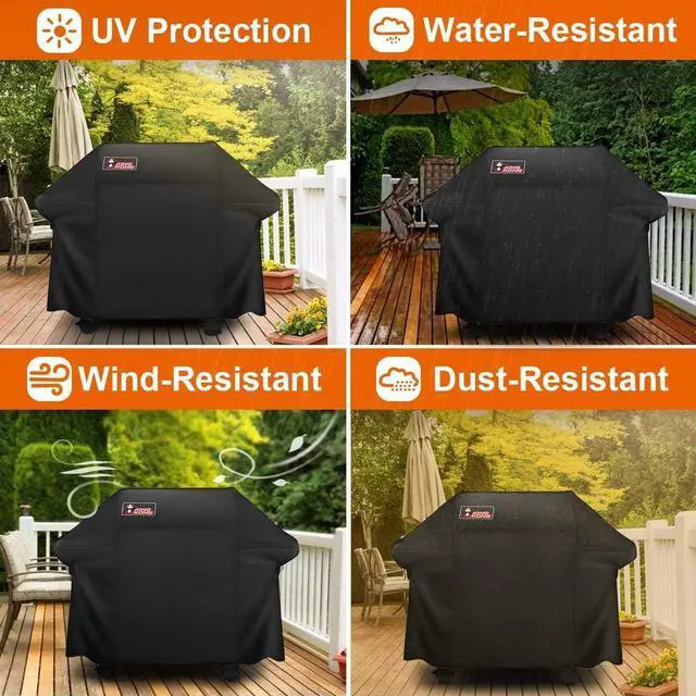 Alt view image 7 of 7 - Gas Grill Cover | Fits Weber Genesis E & S Series Char-Broil 4 Burner | Includes Grill Brush Tongs & Thermometer