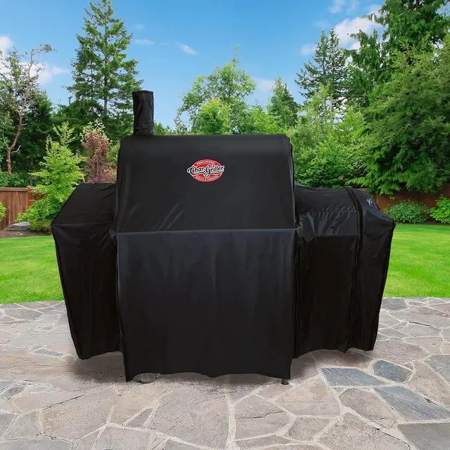 Alt view image 5 of 7 - ? Durable Polyester Grill and Smoker Cover with Waterproof Material PVC Lining and Extendable Design in Black 46L x 23W x 48.5H Model 5555