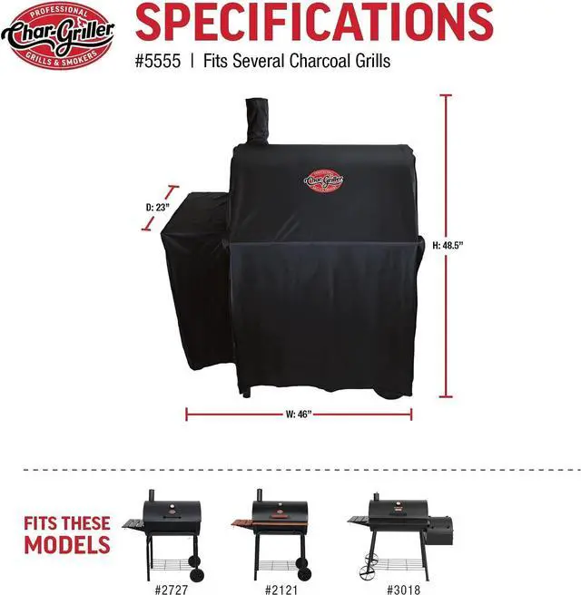 Alt view image 7 of 7 - ? Durable Polyester Grill and Smoker Cover with Waterproof Material PVC Lining and Extendable Design in Black 46L x 23W x 48.5H Model 5555