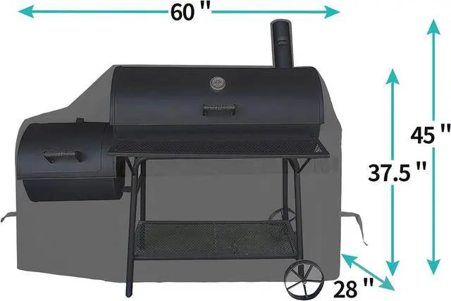 Alt view image 3 of 6 - iCOVER Offset Smoker Cover 60 inch Charcoal Pellet Grill Covers Heavy Duty Waterproof 600D BBQ Smokers Protection for Brinkmann for Char-Broil for Weber Nexgrill New Braunfels for Oklahoma Joes