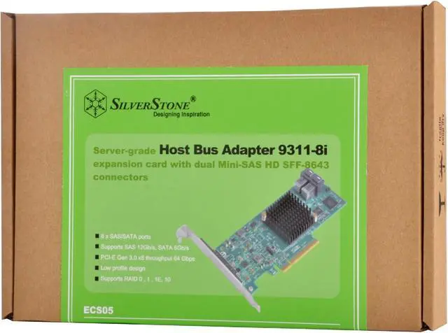 Alt view image 3 of 7 - SilverStone Technology Server-Grade Host Bus Adapter 9311-8i Expansion Card with Dual Mini-SAS HD SFF-8643 connectors ECS05