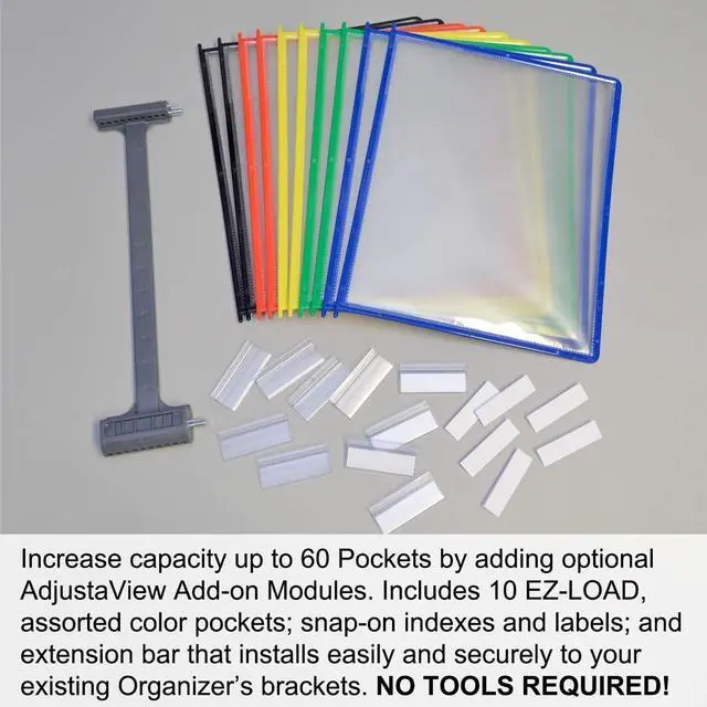 Alt view image 7 of 7 - Office AdjustaView 10-Pocket Desk Reference Organizer with Easy-Load Pockets and Compact Weighted Base for Maximum Stability (Colored Pockets)