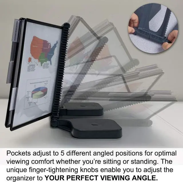 Alt view image 6 of 7 - Office AdjustaView 10-Pocket Desk Reference Organizer with Easy-Load Pockets and Compact Weighted Base for Maximum Stability (Colored Pockets)