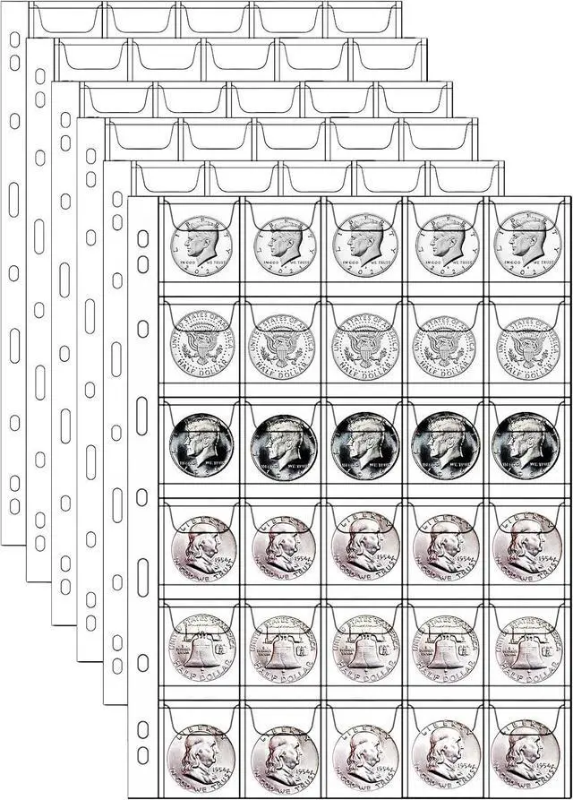Main image of MUDOR Coin Sleeves for Binder,300 Pockets Coin Collection Supplies | 10 Sheets Coin Pocket Pages, fits Dime,Cent, Nickel,Quarter,Small Dollar, Half Dollar,Coin Collection Holder for Collector,