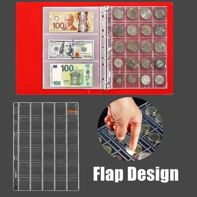 Alt view image 3 of 5 - MUDOR Coin Sleeves for Binder,300 Pockets Coin Collection Supplies | 10 Sheets Coin Pocket Pages, fits Dime,Cent, Nickel,Quarter,Small Dollar, Half Dollar,Coin Collection Holder for Collector,